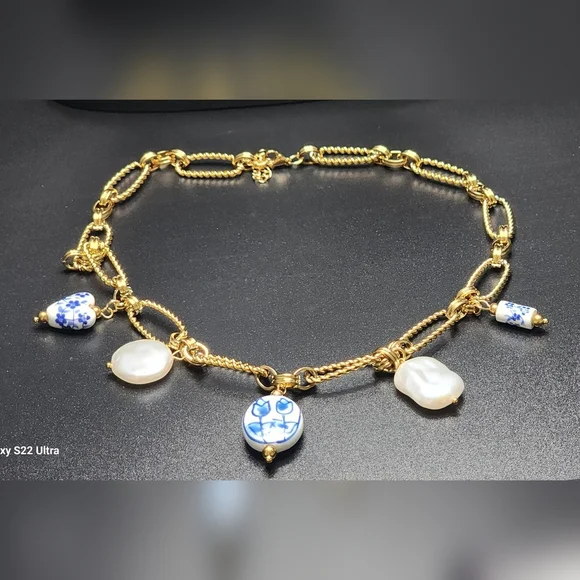 Portofino Blue Gold Charms Necklace - Picture 9 of 9